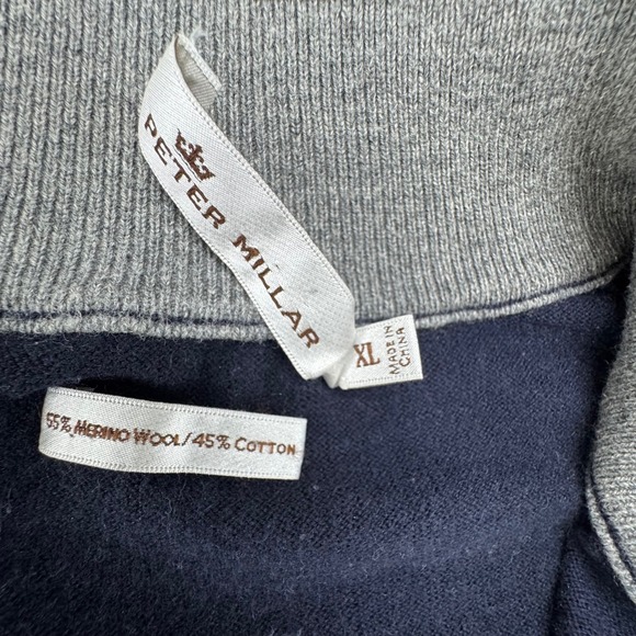 Peter Millar Mens Navy‎ Quarter Zip Pullover Sweater XL Merino Wool Cotton Blend - Picture 4 of 8